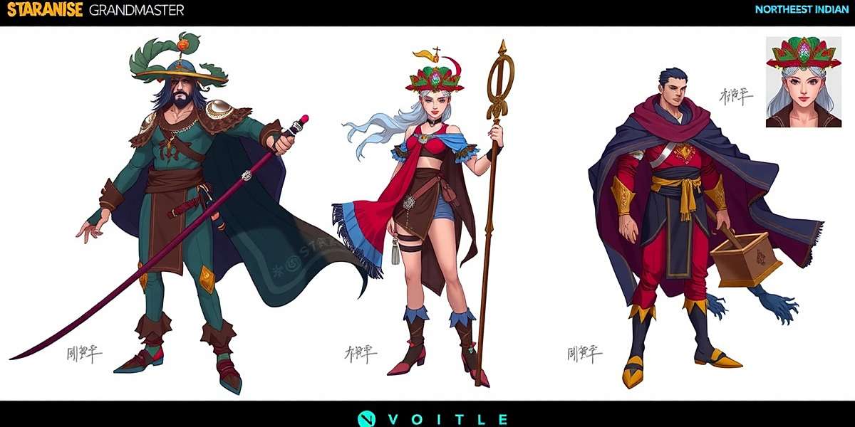 Concept art for upcoming Northeast Indian characters in Star Anise Grandmaster, featuring traditional服饰 and cultural elements